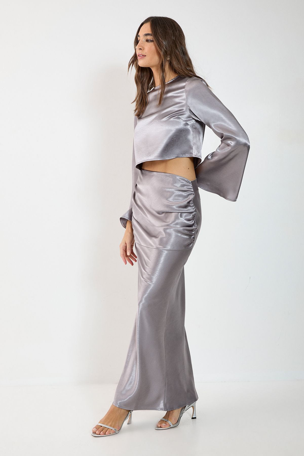 Satin Fluted Sleeve Top - Image 2