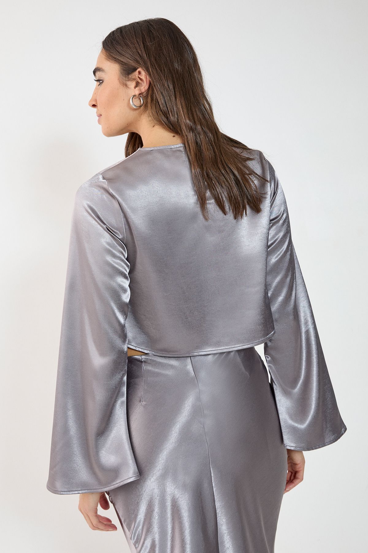 Satin Fluted Sleeve Top - Image 4
