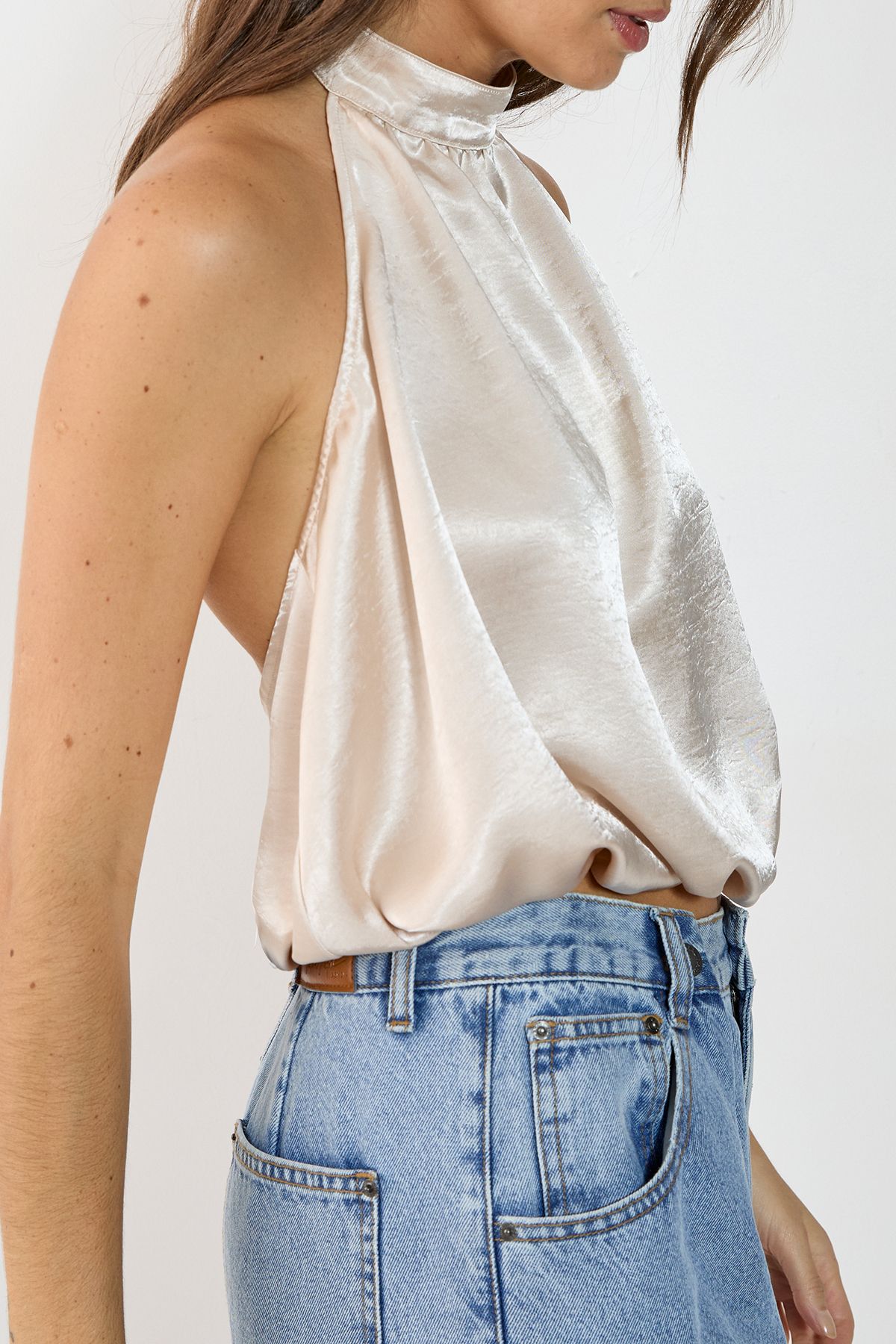 Satin High Neck Puffball Top - Image 5