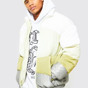 Oversized Colour Block Funnel Neck Puffer