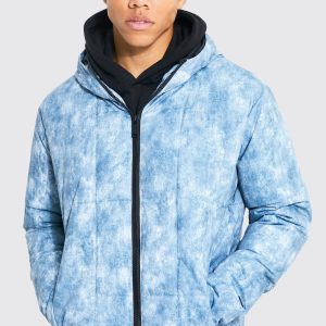 Tall Tie Dye Square Panel Hooded Puffer