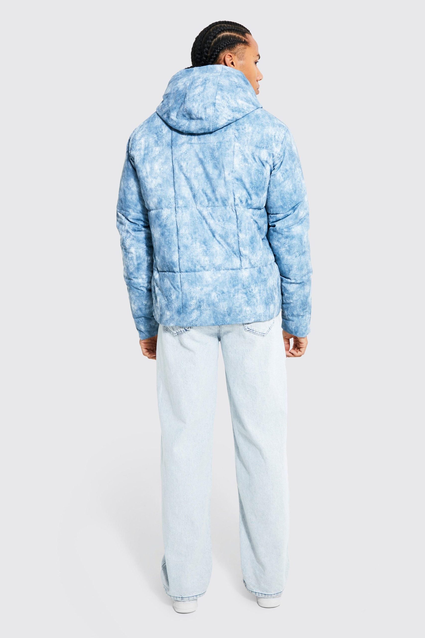 Tall Tie Dye Square Panel Hooded Puffer - Image 2