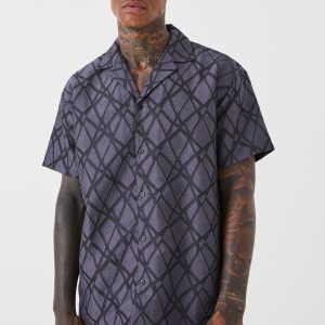 Short Sleeve Oversized Sheer Geo Shirt