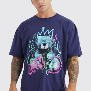 Oversized Flame Teddy Graphic T-shirt