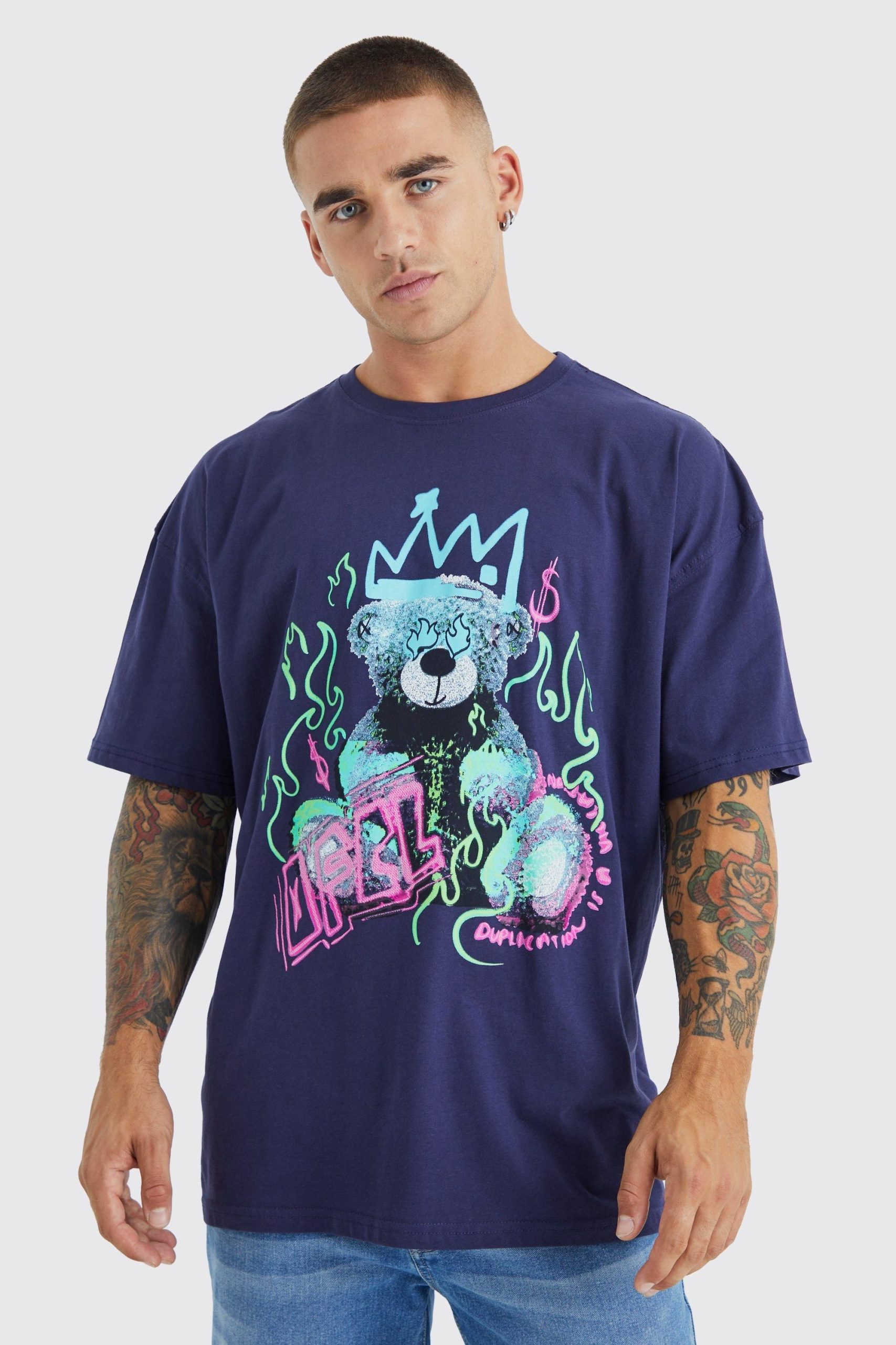 Oversized Flame Teddy Graphic T-shirt