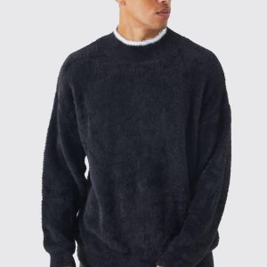 Oversized Fluffy Funnel Neck Jumper With Tipping