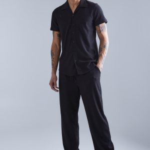 Smart Revere Open Texture Shirt And Trouser Set