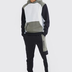 Regular Fit Raglan Colour Block Hooded Tracksuit