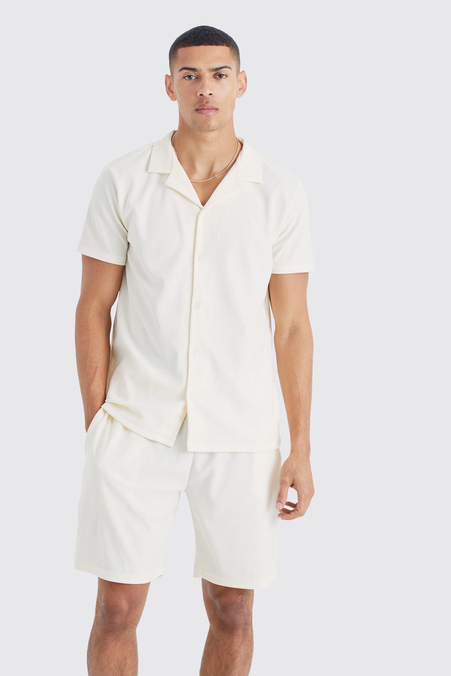 Regular Fit Short Sleeve Ribbed Shirt And Short Set