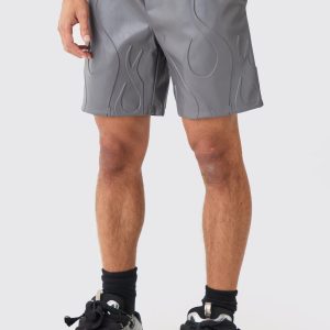 Elastic Waist Relaxed Flame Embossed Pu Short