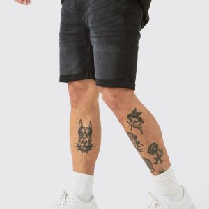 Skinny Stretch Denim Shorts In Black