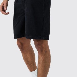 Relaxed Rigid Denim Shorts In Black