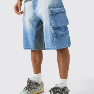 Multi Pocket Gusset Detail Denim Parachute Shorts