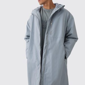 Oversized Padded Tech Longline Mac In Grey