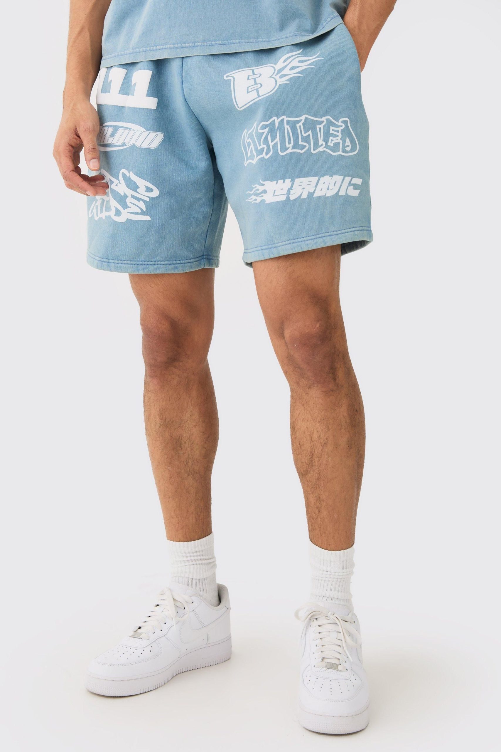 Relaxed Moto Puff Print Washed Shorts