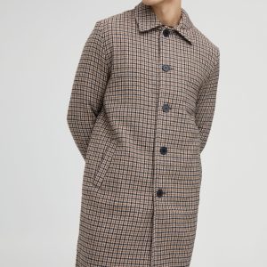 Check Collared Overcoat In Brown