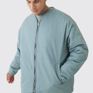 Tall Oversized Collarless Padded Bomber Jacket In Slate
