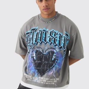 Oversized Boxy Extended Neck Heart Faux Layer T-shirt