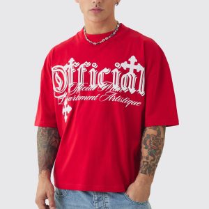 Oversized Boxy Cross Applique Distressed T-shirt
