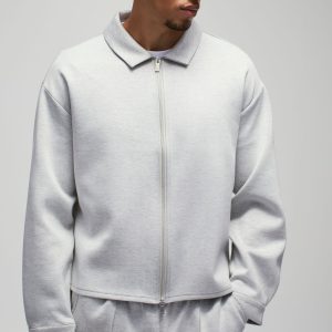 Oversized Boxy Zip Through Scuba Shirt