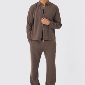 Oversized Two-tone Zip Ribbed Jersey Shirt & Straight Jogger Set