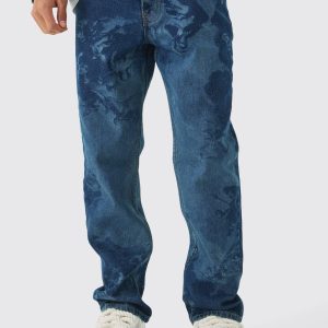 Slim Fit Renaissance Laser Print Denim Jeans