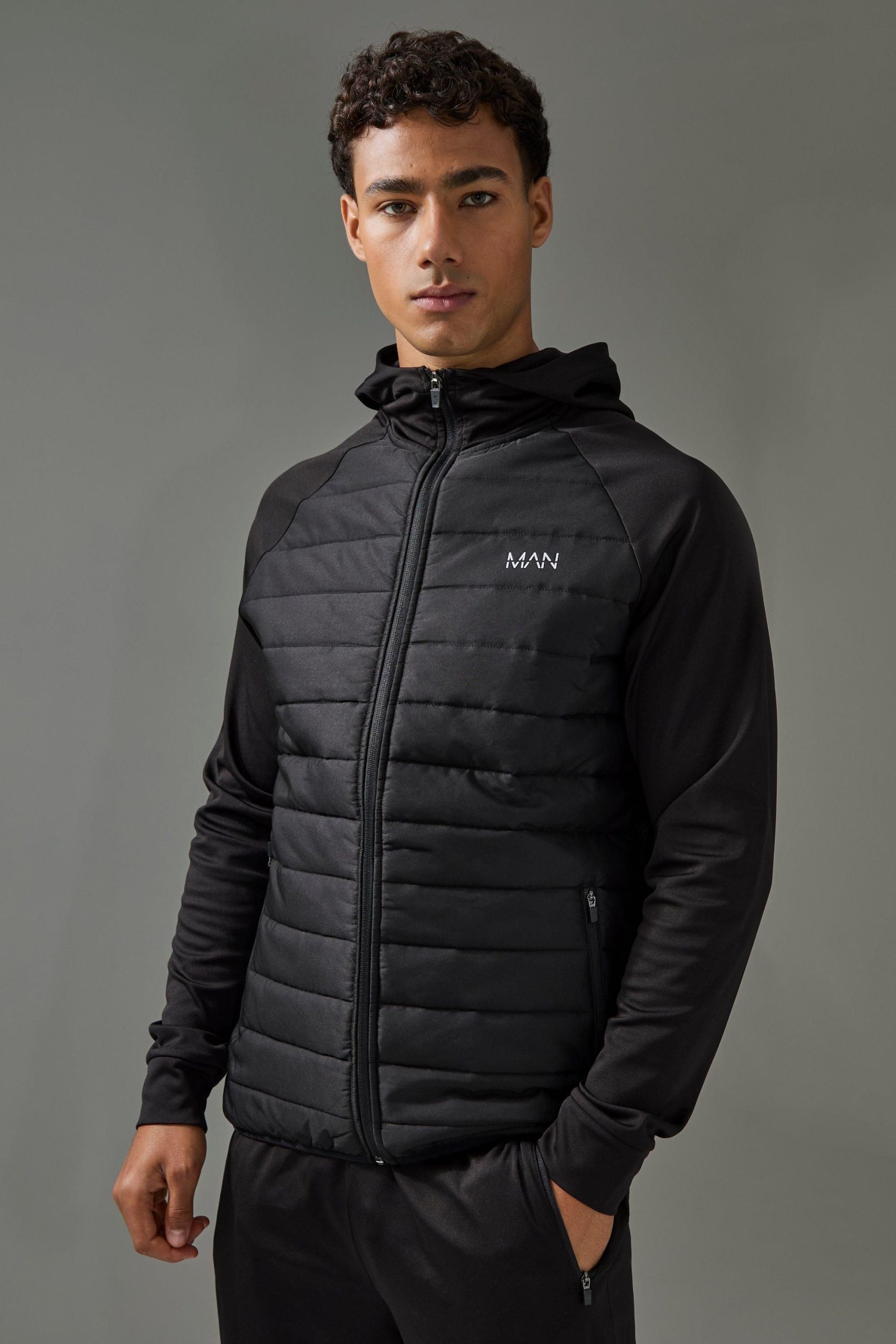 Man Active Quilted Zip Through Hoodie