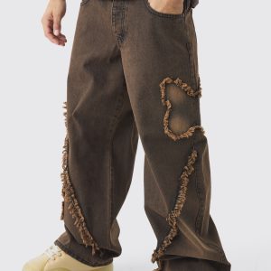 Baggy Rigid Butterfly Applique Washed Denim Jeans
