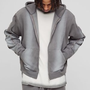 Oversized Boxy Zip Detail Spray Wash Zip Through Hoodie