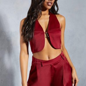 Textured Satin Halter Neck Top