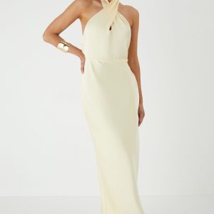 Premium Satin Halterneck Cowl Back Bridesmaid Dress