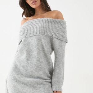 Premium Knit Bardot Foldover Jumper Dress
