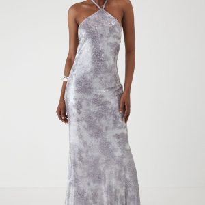 Sequin Printed Halterneck Maxi Dress