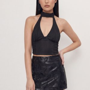 Premium Mesh Scarf Detail Halter Top