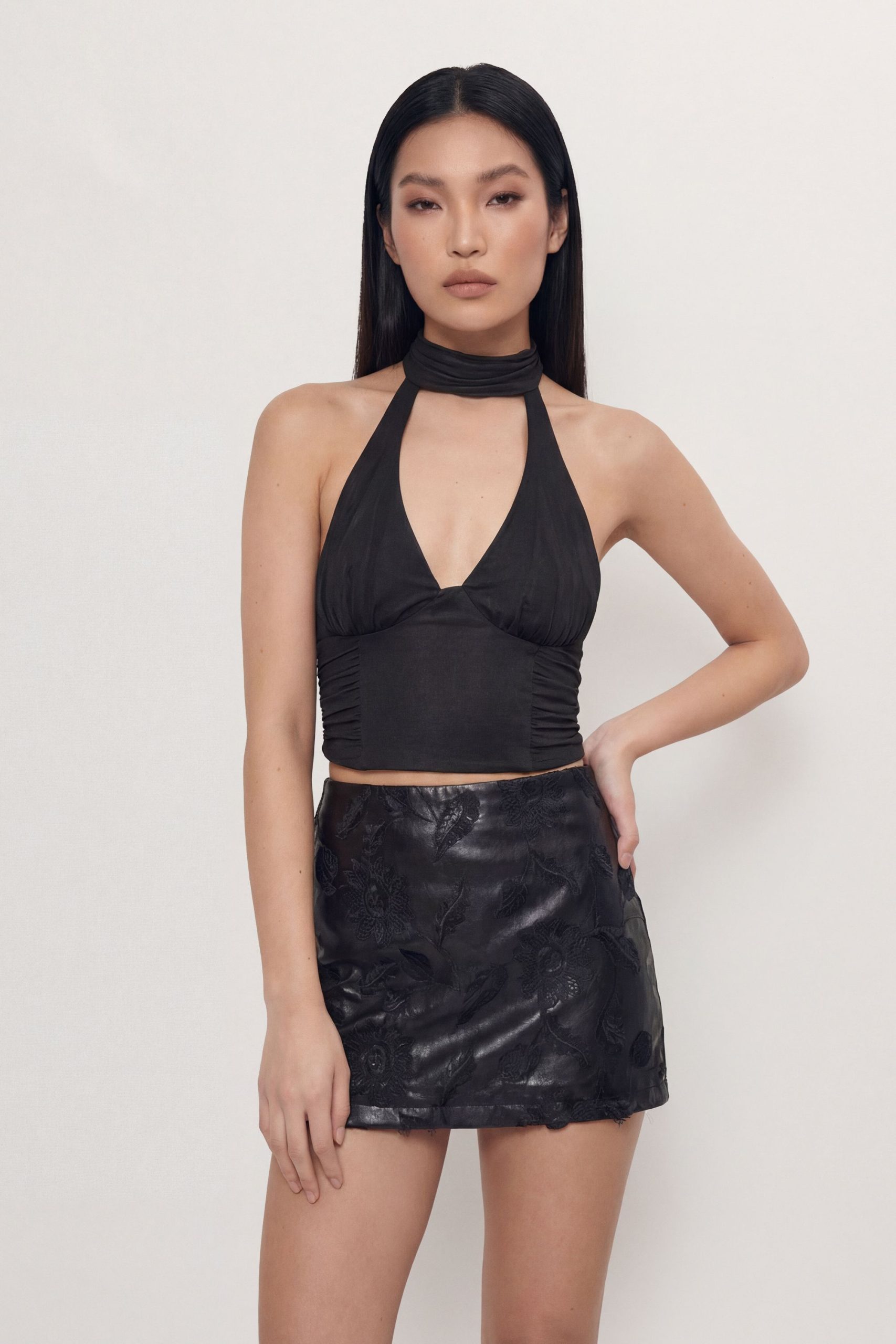 Premium Mesh Scarf Detail Halter Top