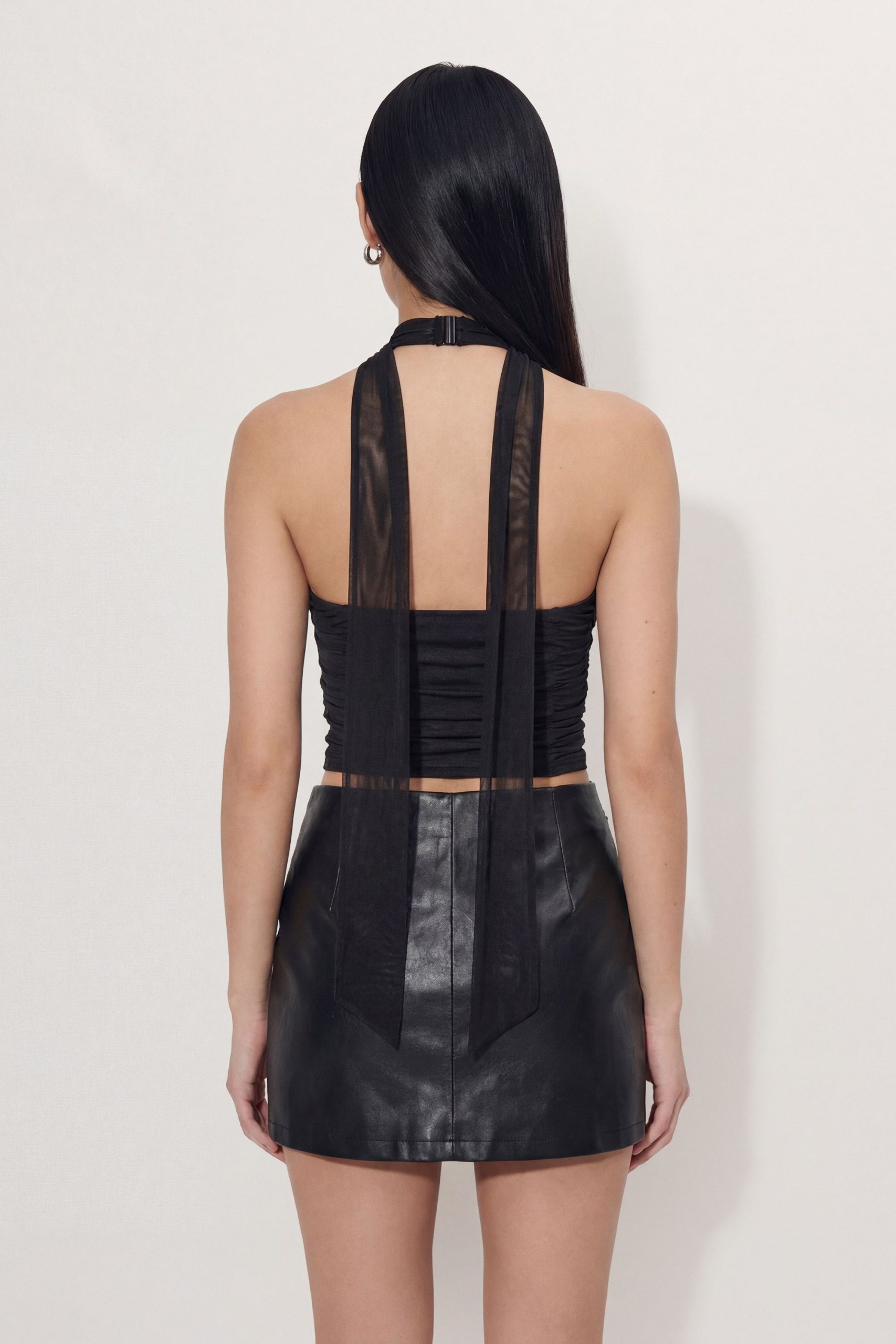 Premium Mesh Scarf Detail Halter Top - Image 3