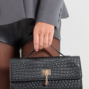 Faux Leather Woven Grab Bag