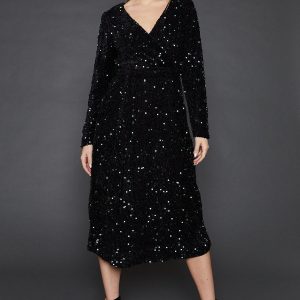 Velvet Sequin Wrap Midi Dress