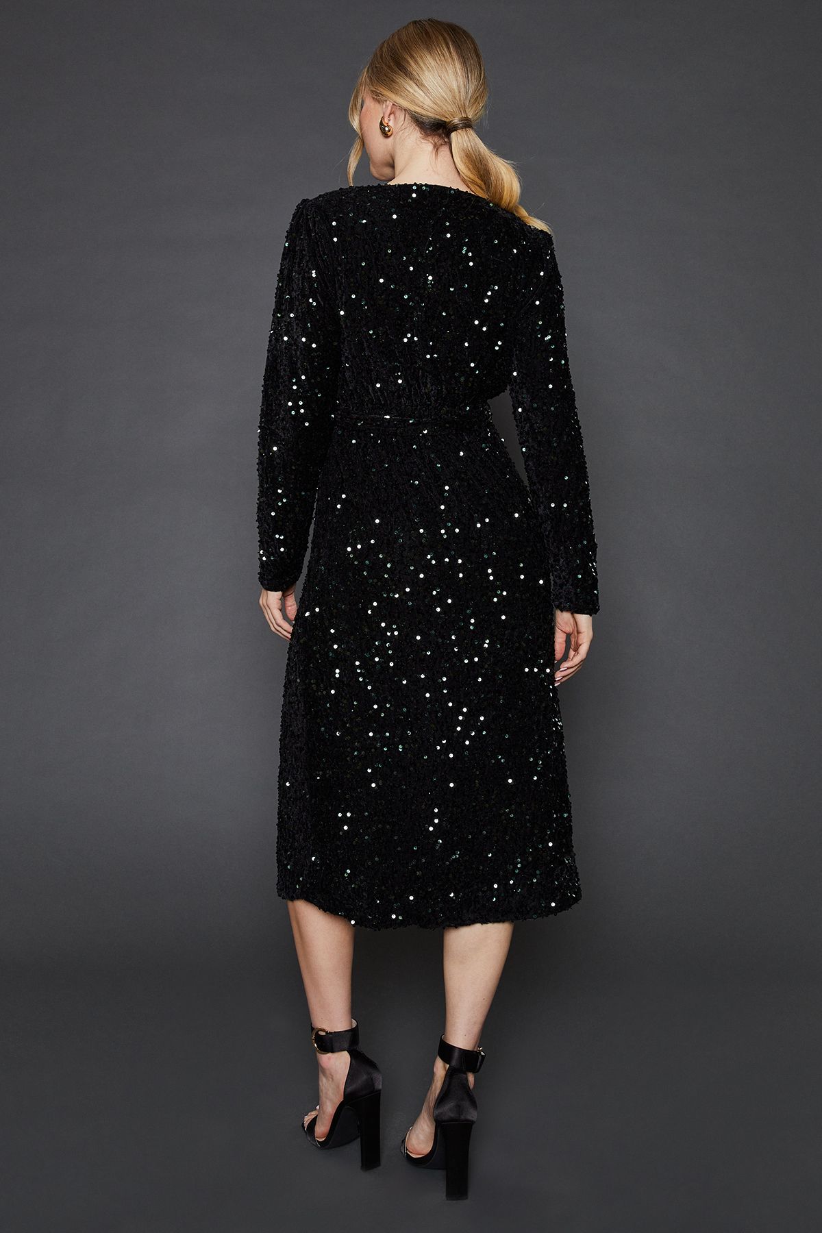 Velvet Sequin Wrap Midi Dress - Image 4