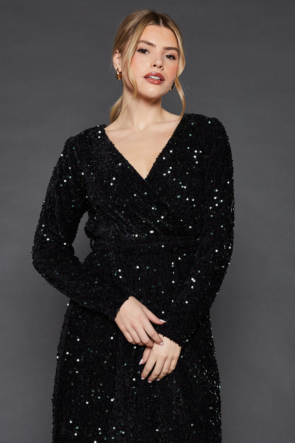 Velvet Sequin Wrap Midi Dress - Image 5