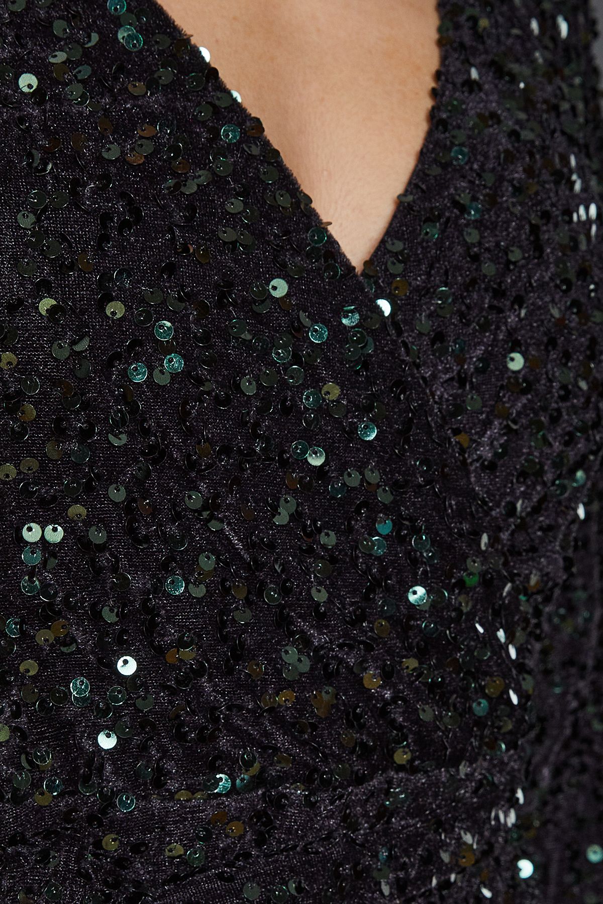 Velvet Sequin Wrap Midi Dress - Image 6