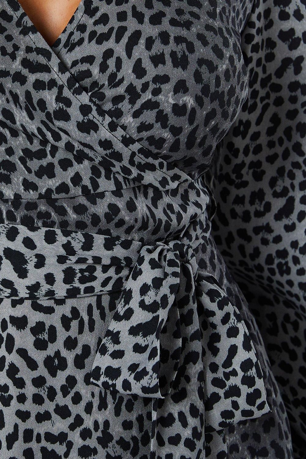 Black Animal Long Sleeve Wrap Midi Dress - Image 5