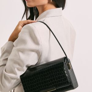 Croc Print Structured Shoulder Bag
