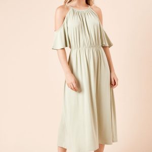 Cold Shoulder Halterneck Jersey Midi Dress