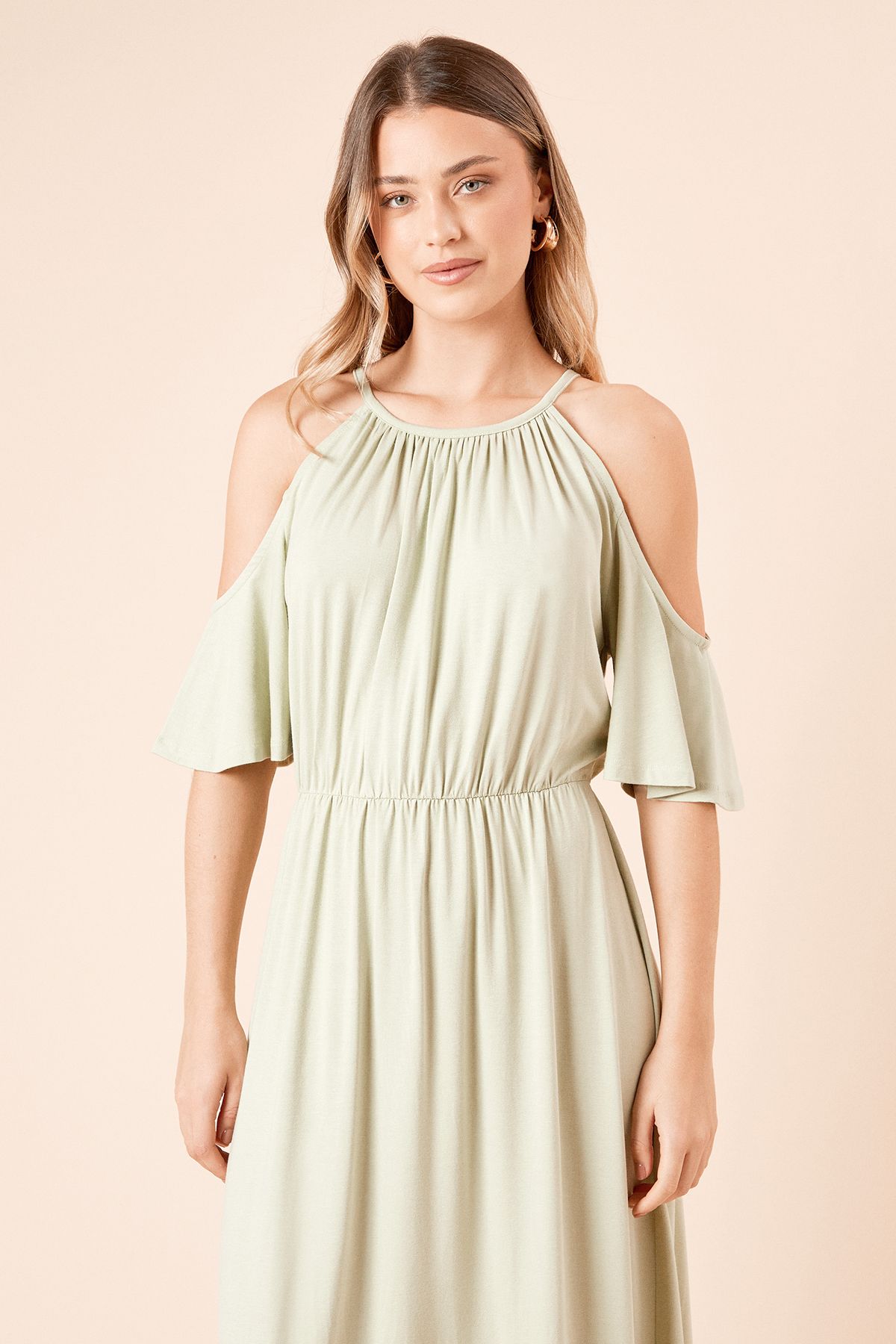 Cold Shoulder Halterneck Jersey Midi Dress - Image 2