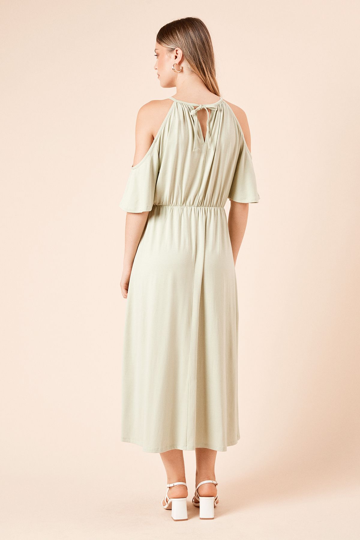 Cold Shoulder Halterneck Jersey Midi Dress - Image 4