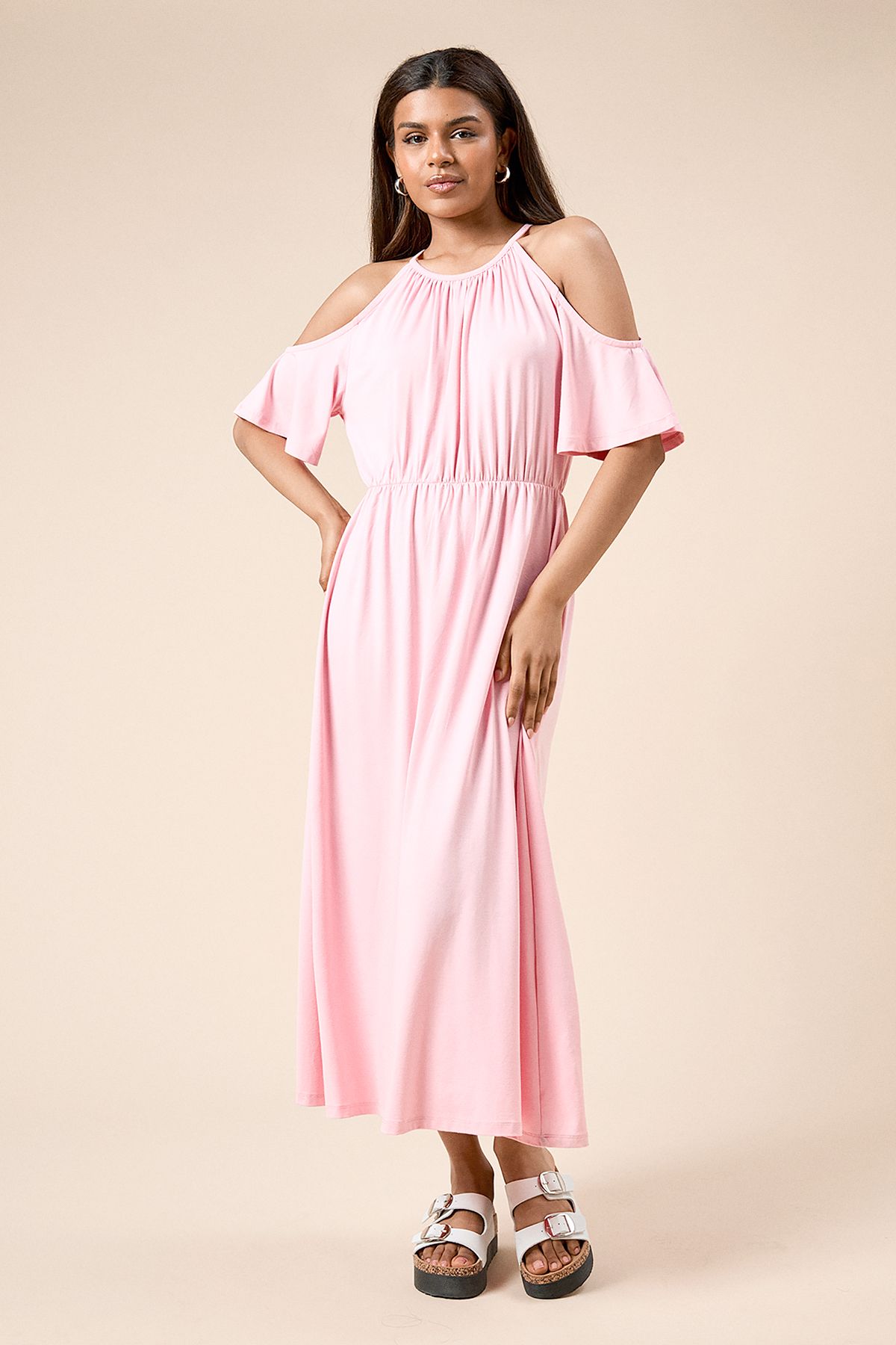 Petite Cold Shoulder Halterneck Midi Dress