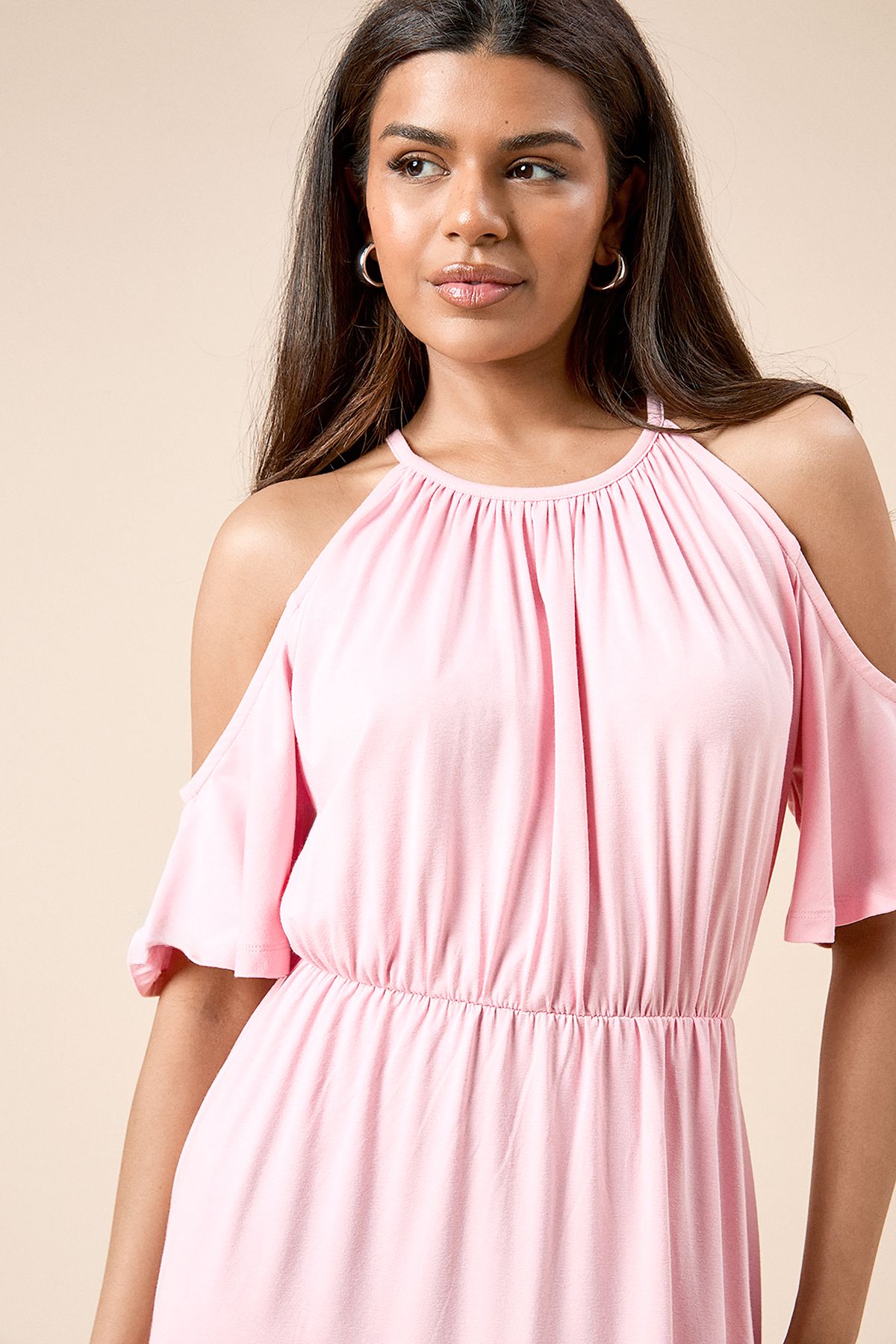 Petite Cold Shoulder Halterneck Midi Dress - Image 4