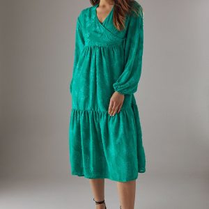 Burnout Chiffon Wrap Smock Midi Dress