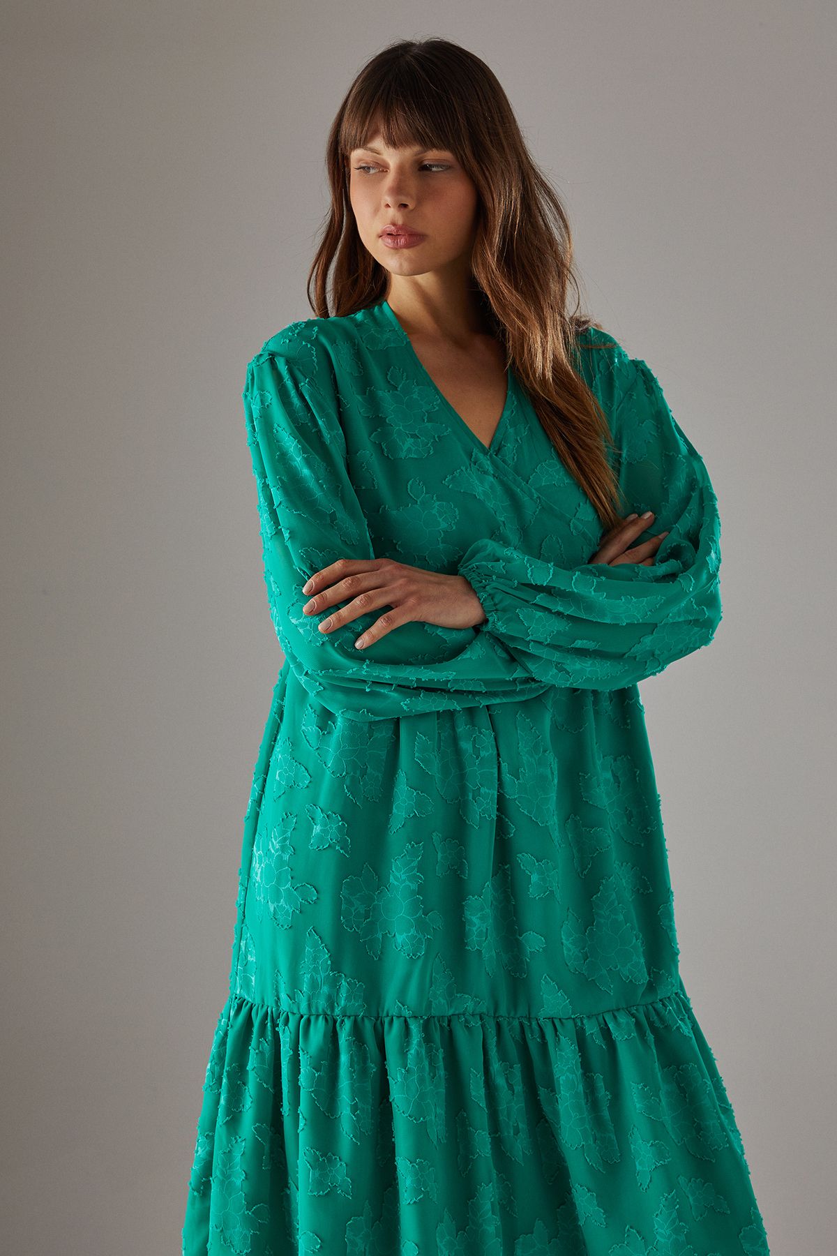 Burnout Chiffon Wrap Smock Midi Dress - Image 2